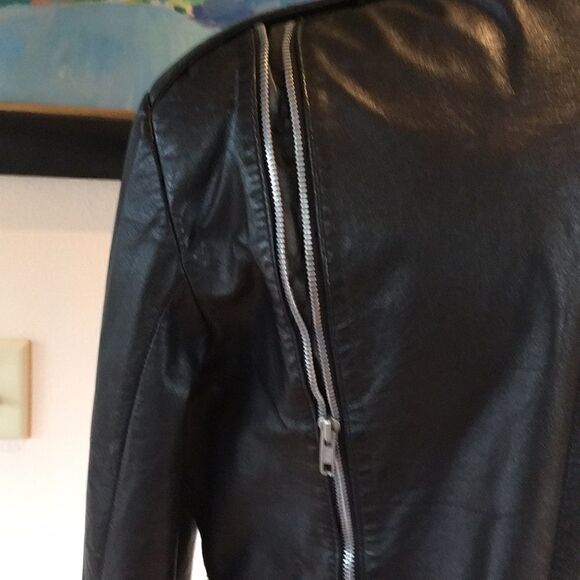 Leather Cafe Racing Jacket Adjustable Johnnie Owens black zippers jacket 38 ML - Picture 5 of 9